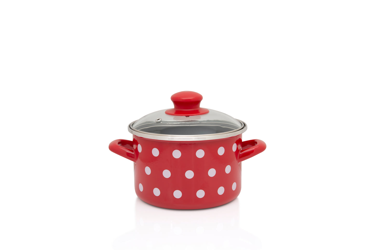 Metalac Kochtopf 16cm|1,5l, WEIßE PUNKTE, Emailliert, im Vintage Design