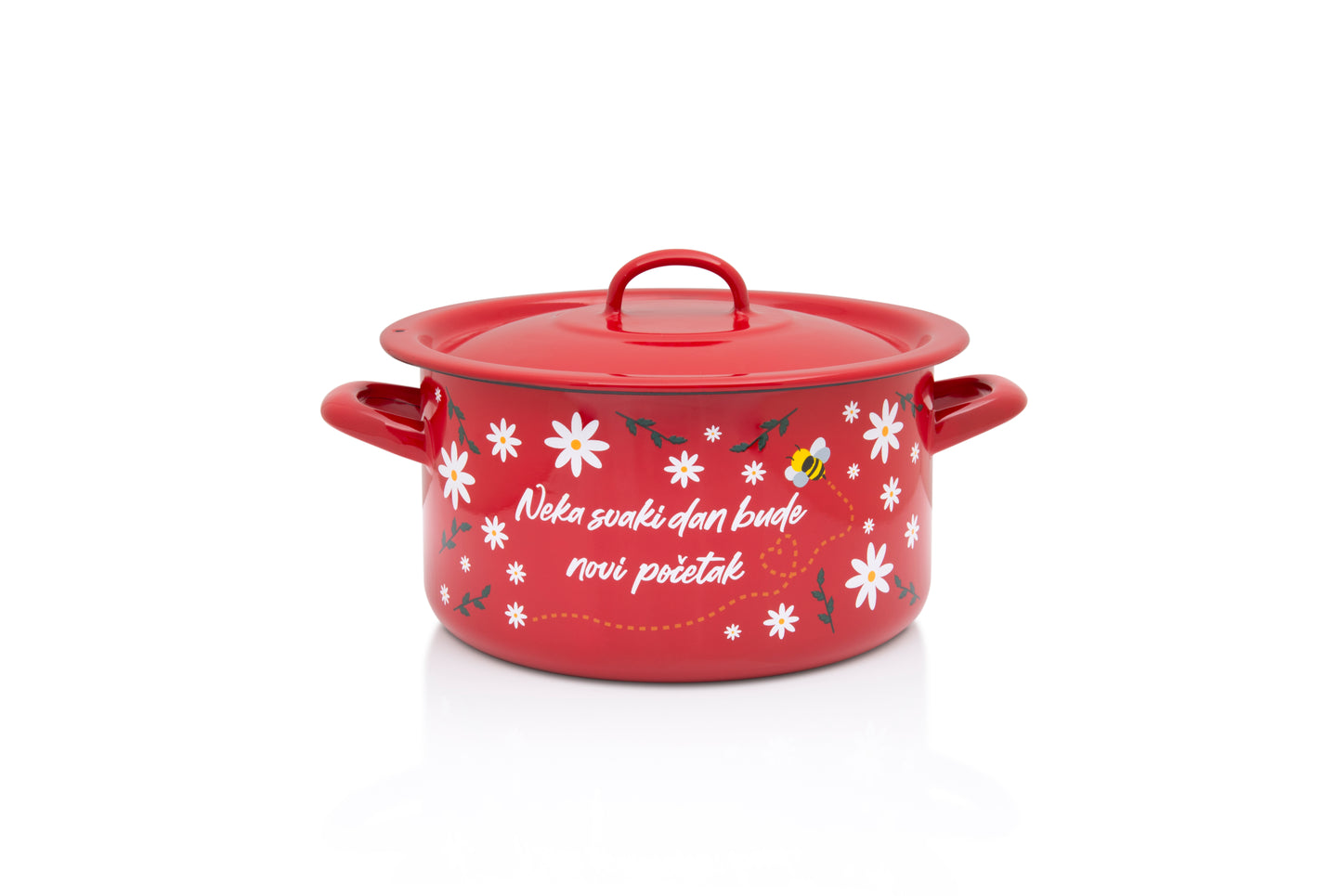 Metalac Kochtopf mit Deckel 22cm|5l, ROTE BIENE, Emailliert, Vintage Design