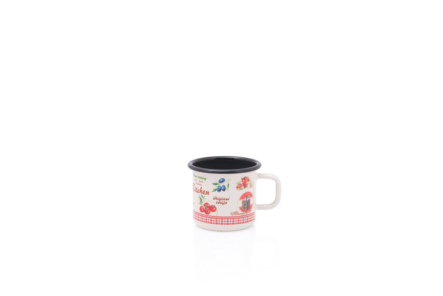 Metalac Becher 8cm|0,37l, FRÖHLICHE KÖCHIN, Emailliert, Vintage Design