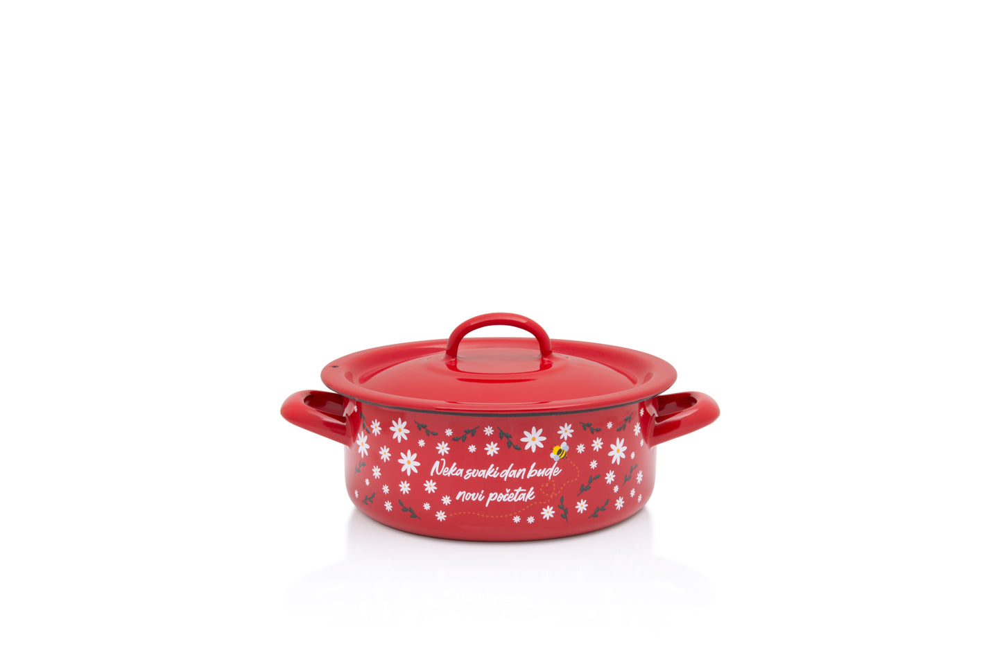 Metalac Kochtopf mit Deckel 18cm|2l, ROTE BIENE, Emailliert, Vintage Design