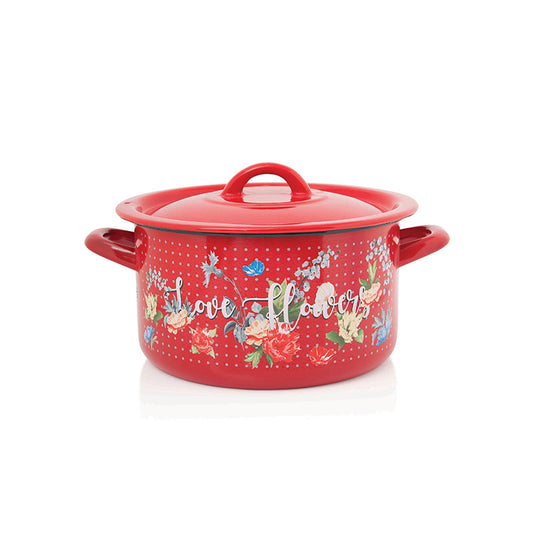 Metalac Schmortopf LOVE FLOWERS, Emailliert, im Vintage Design