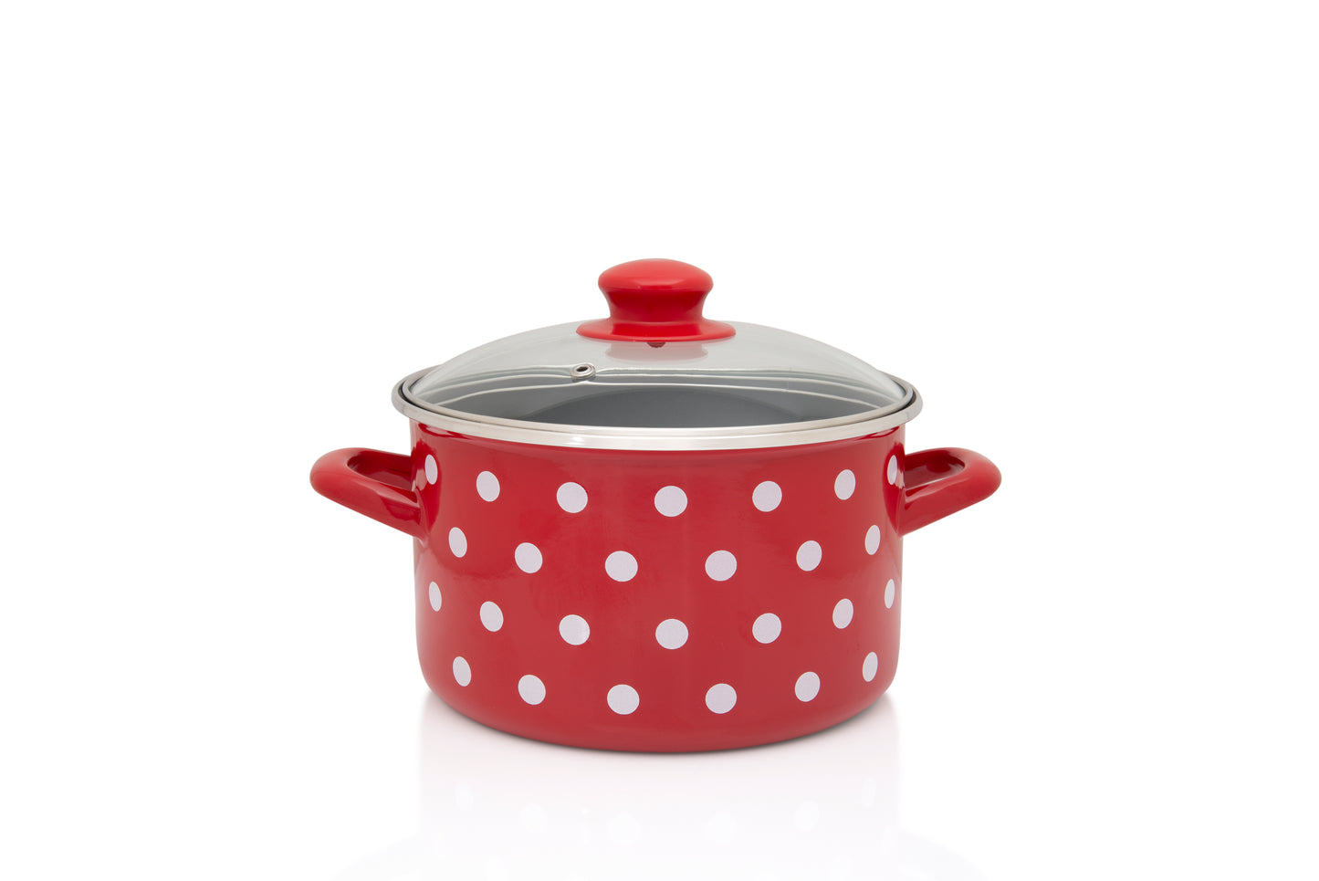 Metalac Kochtopf 18cm|2,2l, WEIßE PUNKTE, Emailliert, im Vintage Design