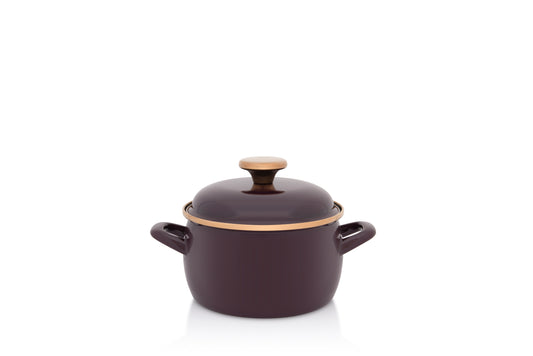 Metalac Kochtopf mit Deckel 16cm|2,2l, BORDO PRINZ, Emailliert, im Vintage Design