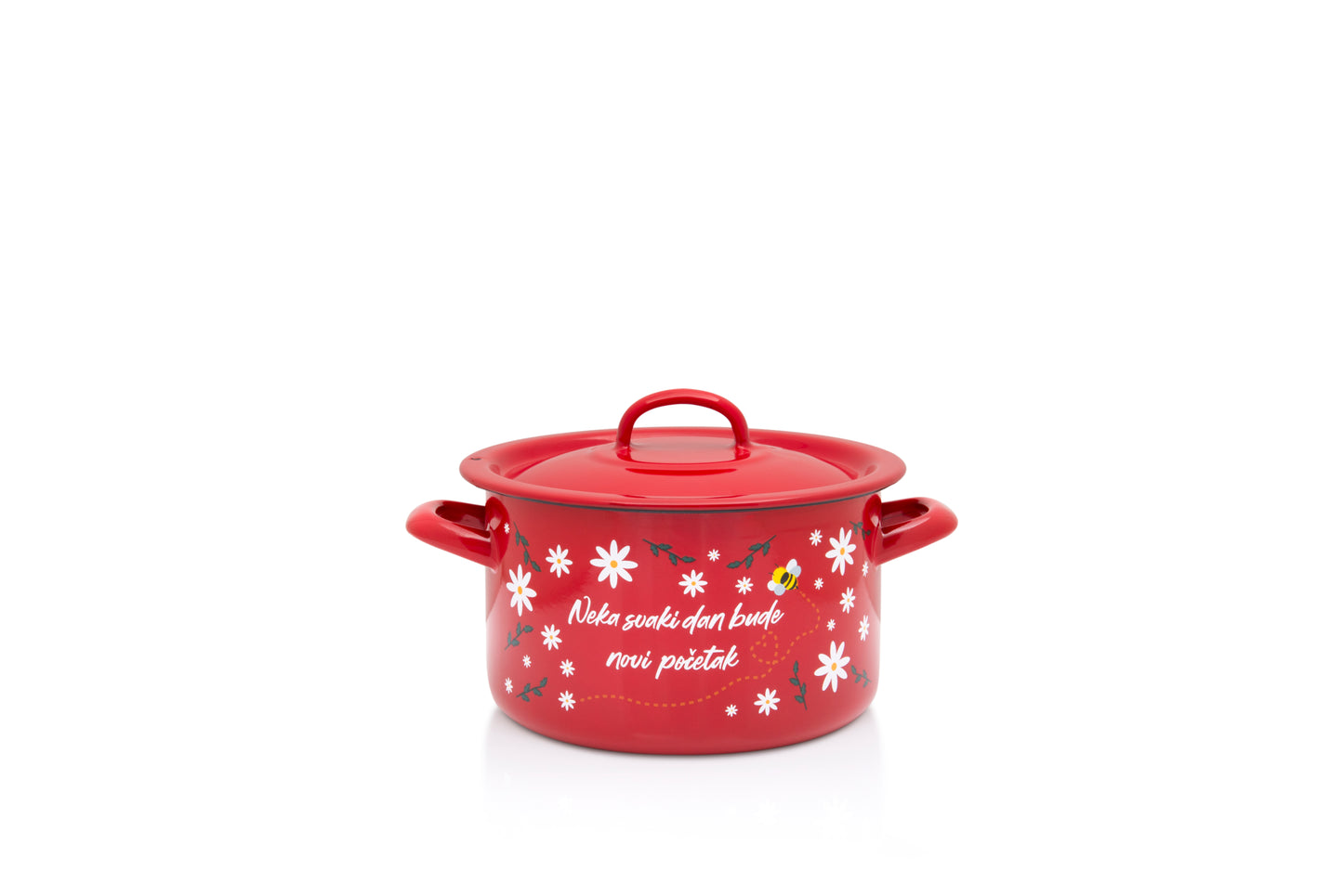 Metalac Kochtopf mit Deckel 18cm|3l, ROTE BIENE, Emailliert, Vintage Design