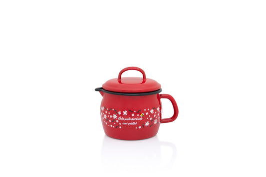 Metalac Milchtopf mit Deckel 10cm|0,85l, ROTE BIENE, Emailliert, im Vintage Design