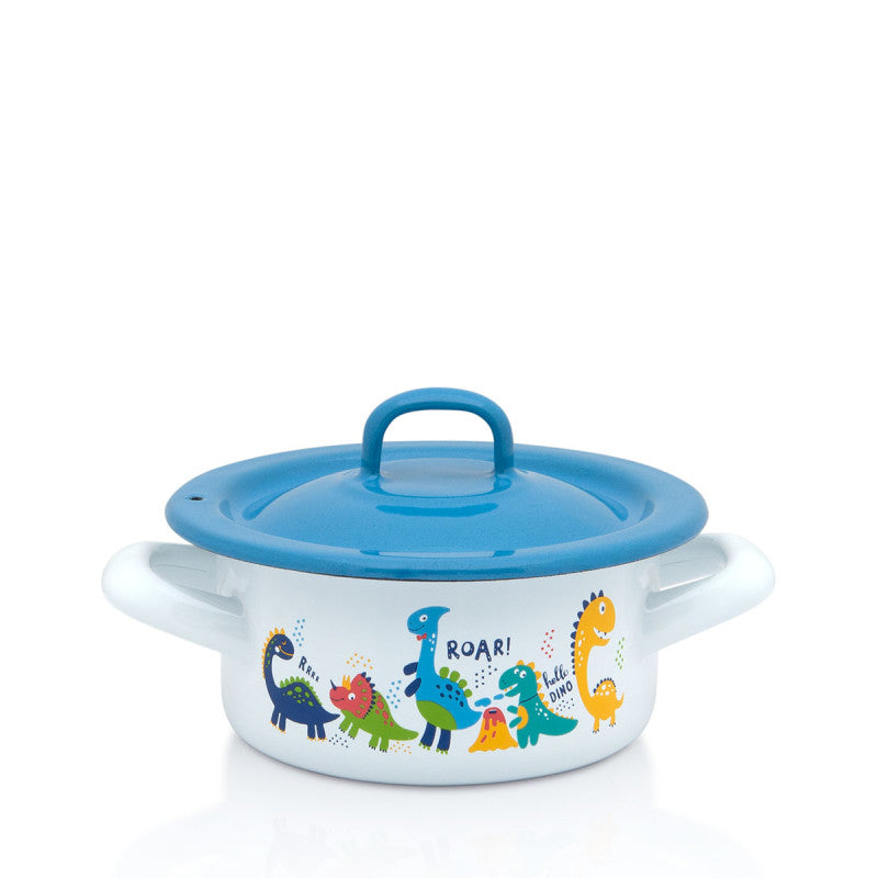 Metalac Kindertopf mit Deckel 12cm|0,75l, DINO, Emailliert