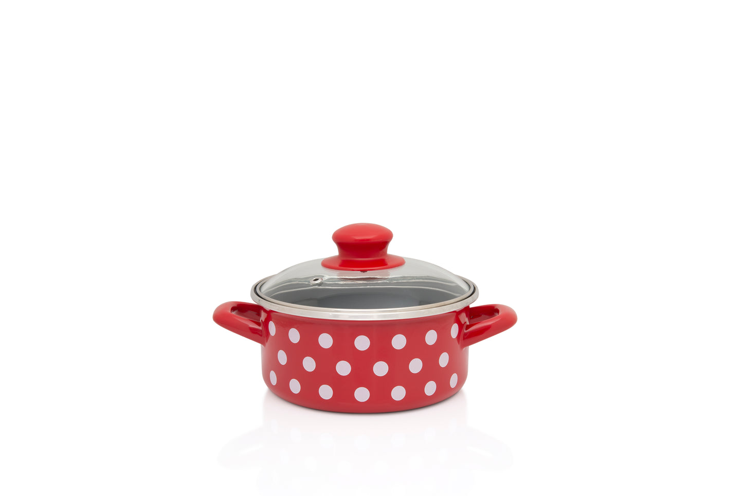 Metalac Schmortopf 18cm|2,2l, WEIßE PUNKTE, Emailliert, im Vintage Design