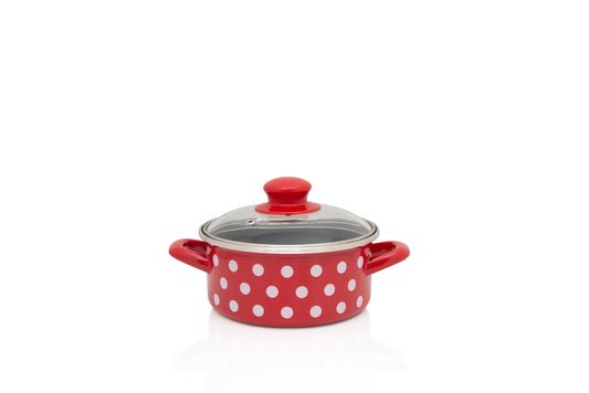 Metalac Schmortopf 18cm|2,2l, WEIßE PUNKTE, Emailliert, im Vintage Design