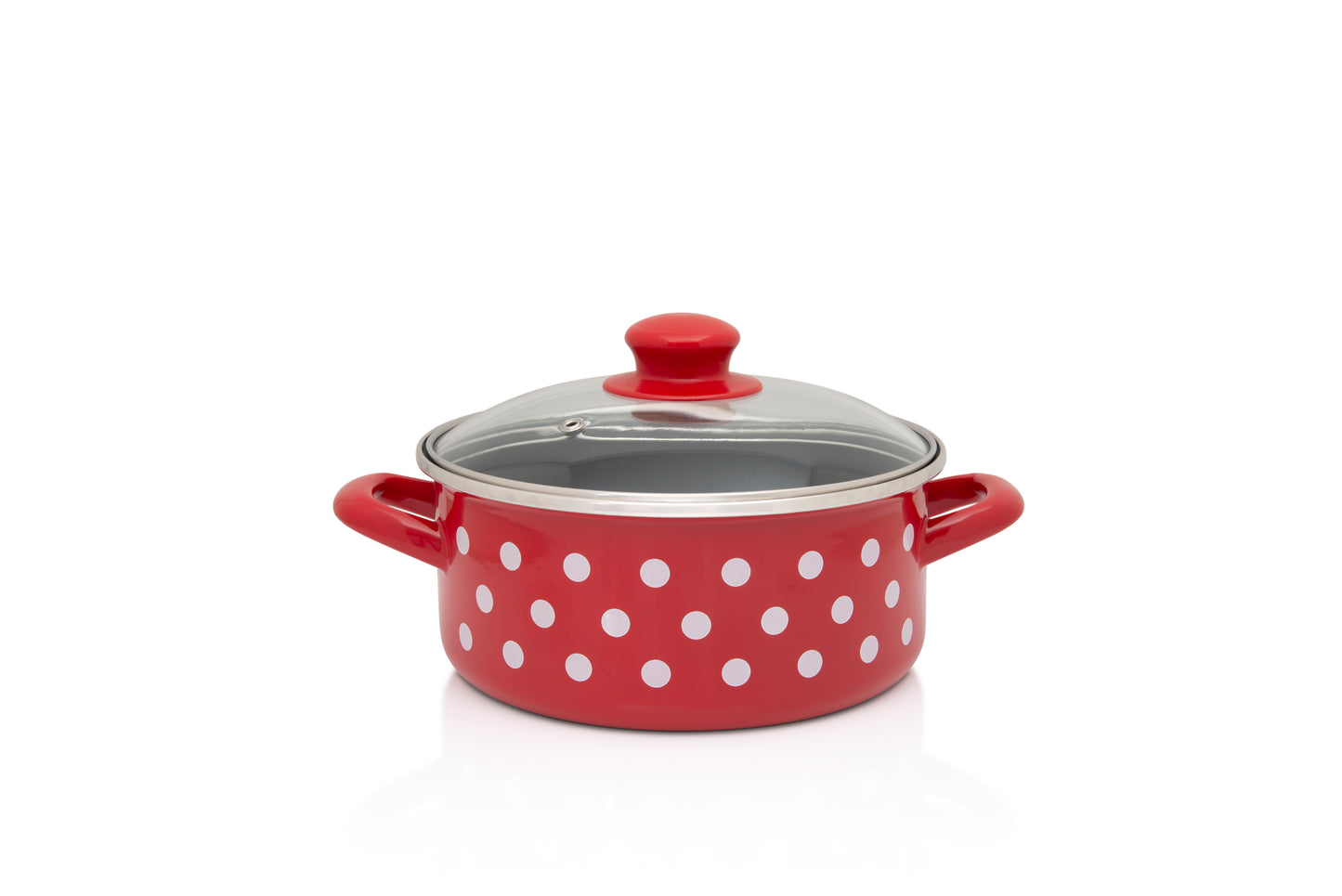 Metalac Schmortopf 18cm|2,2l, WEIßE PUNKTE, Emailliert, im Vintage Design