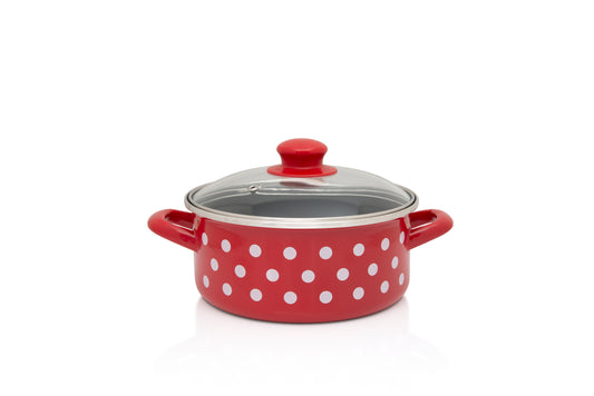 Metalac Schmortopf 18cm|2,2l, WEIßE PUNKTE, Emailliert, im Vintage Design
