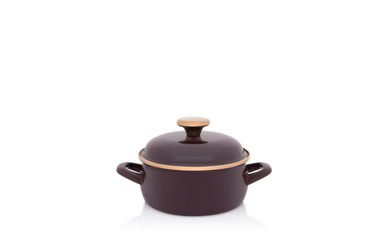 Metalac Schmortopf mit Deckel 16cm|1,5l, BORDO PRINZ, Emailliert, im Vintage Design