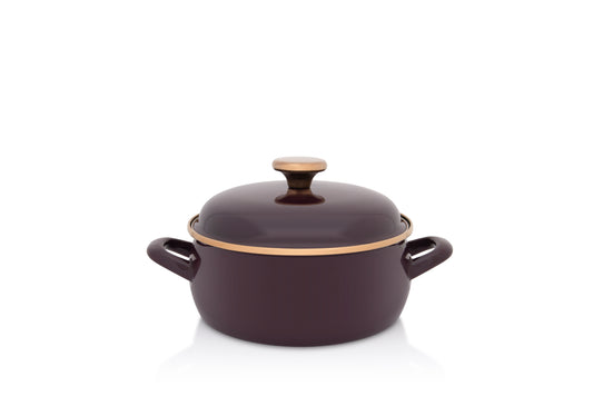 Metalac Schmortopf mit Deckel 20cm|2,9l, BORDO PRINZ, Emailliert, im Vintage Design