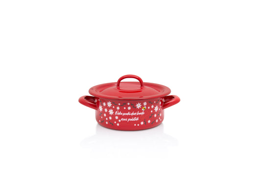 Metalac Kochtopf mit Glasdeckel 16cm|1,5l, ROTE BIENE, Emailliert, Vintage Design
