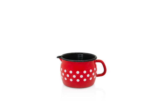 Metalac Milchtopf 12cm|1,3l, WEIßE PUNKTE, Emailliert, im Vintage Design